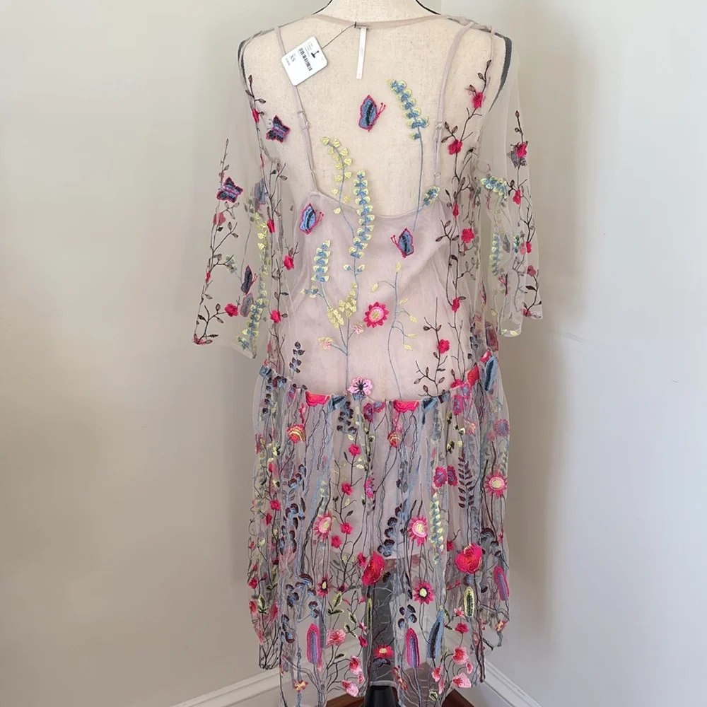 Free People NWT Multi Color Sheer Mesh Dress with Under Pinning Size XSmall - Picture 3 of 6